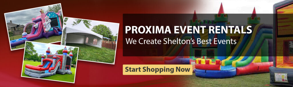 Bounce house rentals in Shelton CT with tents and party equipment setup